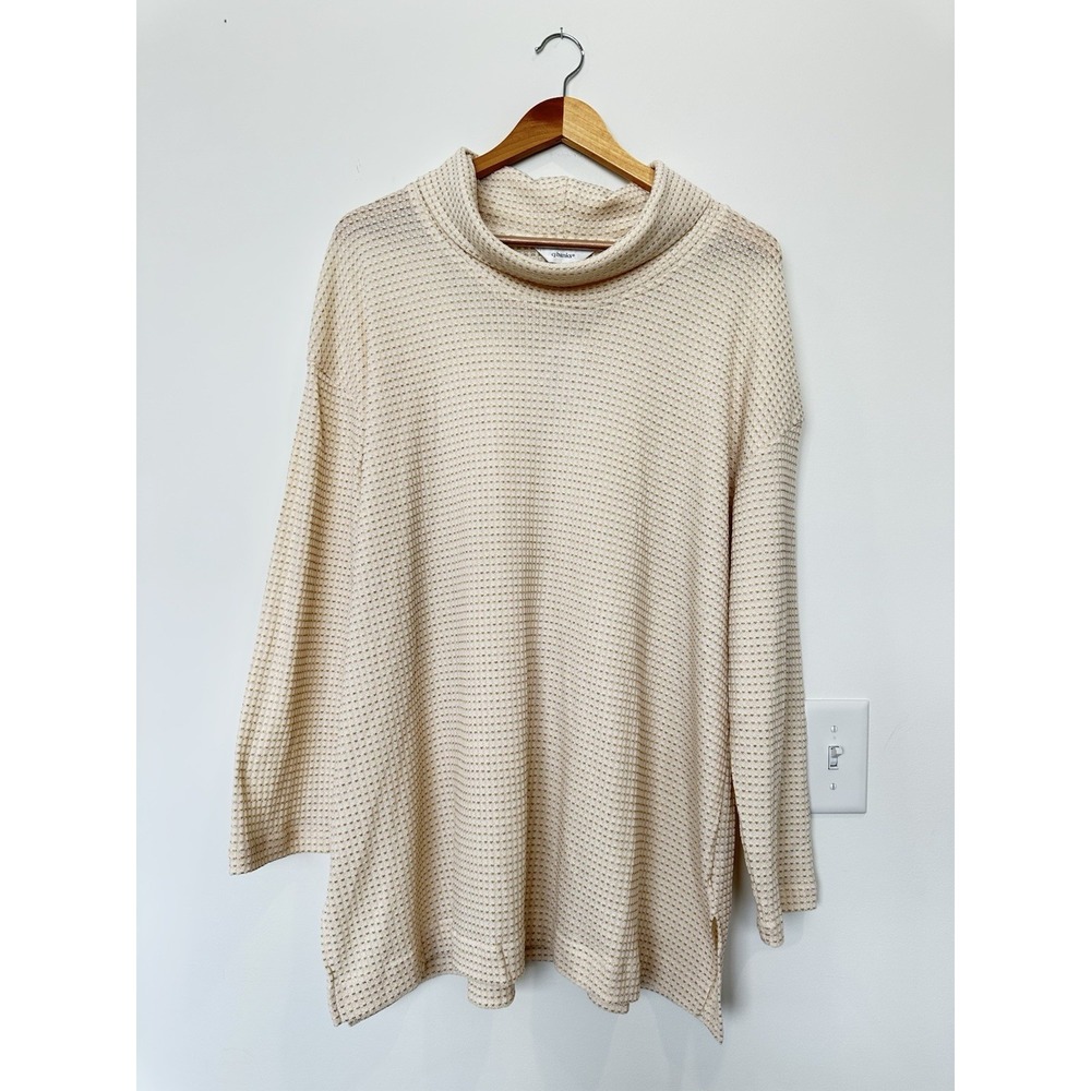 Christopher & Banks Womens 2X Gold Metallic Cowl Neck Ivory Side Slit Top